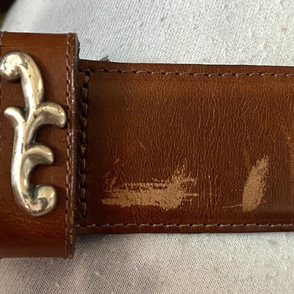 Brighton Belt Brown Leather & Ornate Silver Link Sz M 49809 - Picture 5 of 7